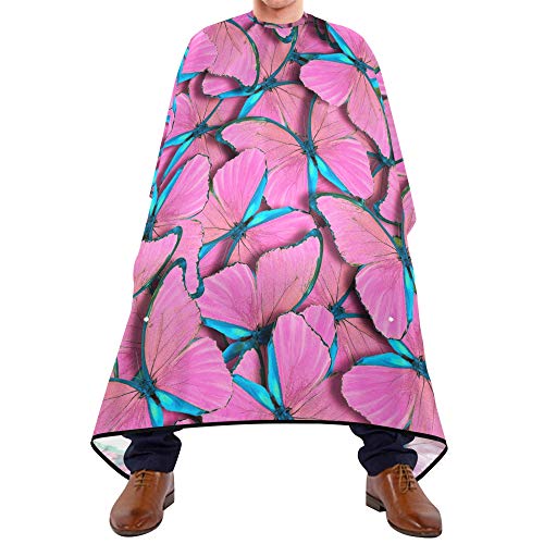 Алаза Розова Пеперутка Романтична Водоотпорна Берберска Наметка За Мажи Жени Брада Бричење Лигавче Престилка Професионална Крпа За Сечење Коса, 65 х 55 инчи