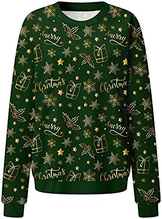 Женски обични џемпери врвови Божиќни снегулка ирваси Божиќна празничка туниника врвови со долги ракави маици за пулвер