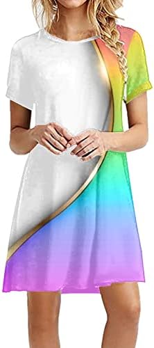 Kcjgikpok Flowy фустани за жени, цветни печатени кружни врат кратки ракави фустани за плажа жени лето фустан од туника