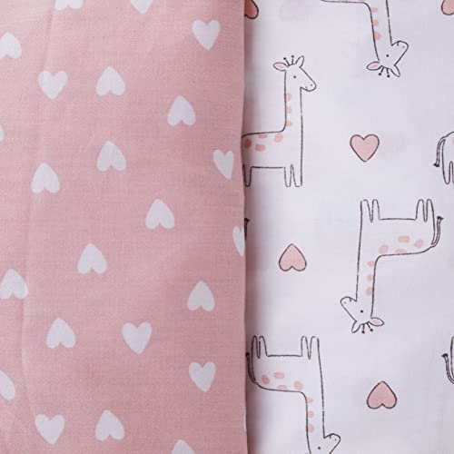 Пинк жирафа на Картер и срца памук Sateen 2 пакети опремени чаршафи за креветчиња, розови, бели