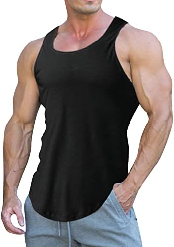Менски графички кошули квадратни резервоари на вратот на вратот мажи без ракави екипаж цврста боја мускулна салата за вежбање, стрингер резервоар на врвови боди-б?
