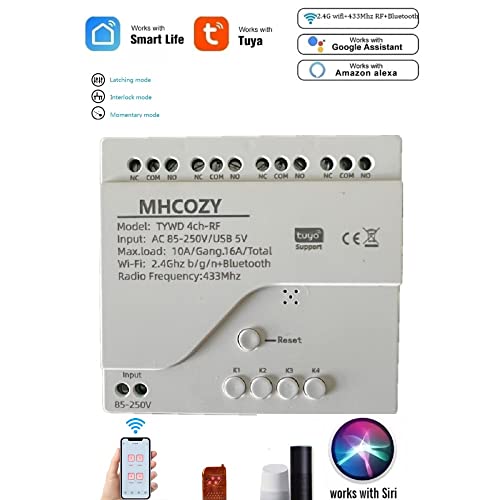 MHCOZY 4 канал USB 5V AC 85-250V Smart WiFi безжичен модул за прекинувач за реле за сув контакт, далечински управувач на апликации Tuya Smart Life, Работа со Alexa Google Home