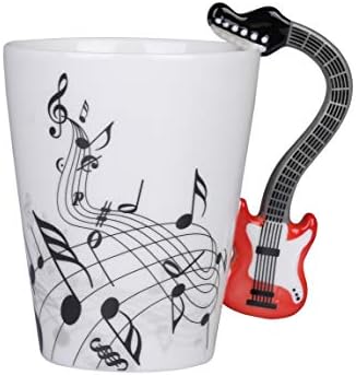 Jjhua 13,5 унца керамичка музика белешки кафе чаша чаша чаша, црвена електрична гитара