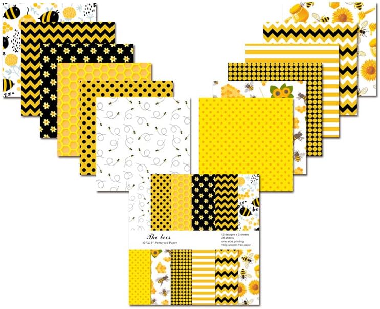 Vondyu 24 лист летен пчела шема хартиена пакет, оригами 6''x6 '' Едностријални 12 дизајни жолти црни саќе специјализирани картони