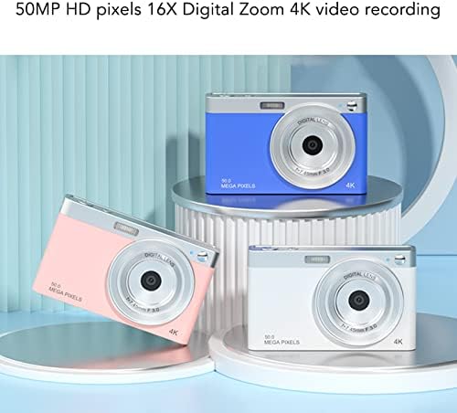 Деца дигитална камера, 2,88in IPS HD видео камера Почетници 4K Vlogging Camera Autofocus со 50MP 16X зум, вграден во LED светло за пополнување, џеб камера за полнење на студенти, за детски с?
