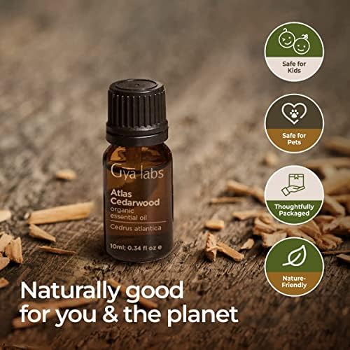 Gya Labs Atlas Cedarwood есенцијално масло органски за раст на косата и дифузер - чисто и природно терапевтско одделение есенцијално масло од кедарско дрво Органски за аромат