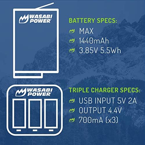 Замена на електрична енергија Wasabi за GoPro Max Battery и USB Triple Charger, брз 3-канален полнач компатибилен со GoPro ACDBD-001,