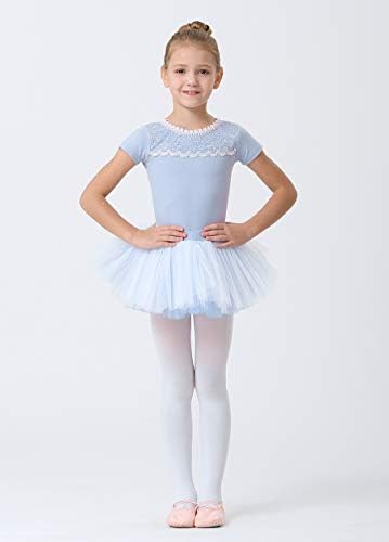 MDNMD краток ракав чипка танц балет Отстранлив туту леотарски фустан балерина облека за девојчиња