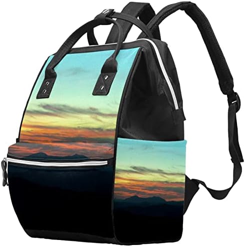 Планински драматично небо зајдисонце во позадина, ранец за пелена за пелена за пелена, бебе, менување торби со повеќе функции, торба за патување со голем капацитет