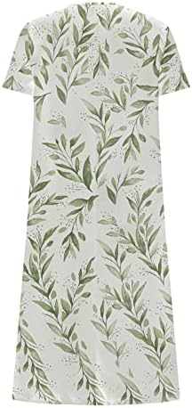 Макси фустани за жени Хенли против вратот 2023 летен буги фустан цветен принт половина ракав проточен симпатичен сад со џебови