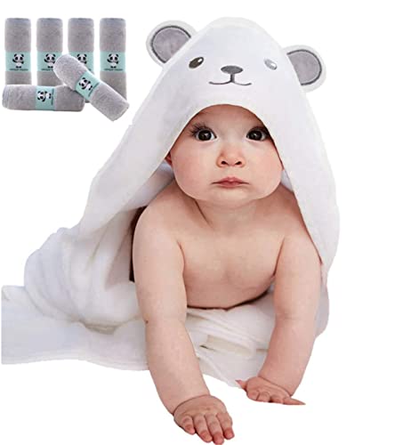Hiphop Panda Bamboo Baby Washcloths, 6 пакувања и бебешки пешкири, мечка, 37,5 x 37,5 инчи