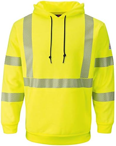 Bulwark Men's Fleece FR Hi-Visibility Pulverover Hood Sweatshirt, жолта/зелена, голема
