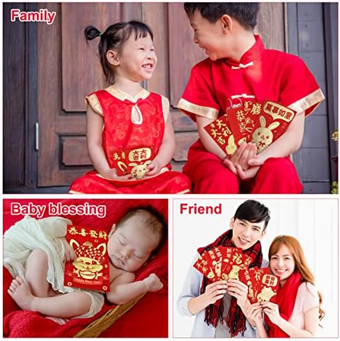 36 Парчиња Кинески Голем Црвен Плик Среќа 6,6 х 3,5 Инчни Пликови Со Пари 2023 Лунарен Новогодишен Црвен Пакет Традиционален Кинески