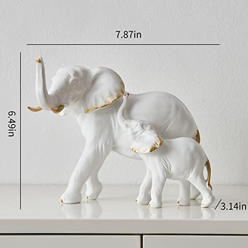 FJS Home Decor Decortant Статуа на слонови, бел слон за акценти на декор на полица, подароци за мајка, подароци за слонови