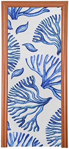Enevotx стакло од влезна врата покрива прекрасна сина корал во морето Декоративна врата покритие Издржлива ткаенина врата роденденски