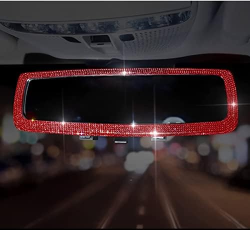 Bling Car заден поглед на огледалото со кристални дијаманти и rhinestones, додатоци за украси за внатрешни работи на автомобили подарок за мајки жени ＆ Девојки