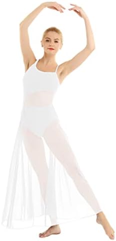 Вернлан жени возрасни шпагети каиш асиметрична мрежа проток лирски танц фустан модерен современ балетски носија