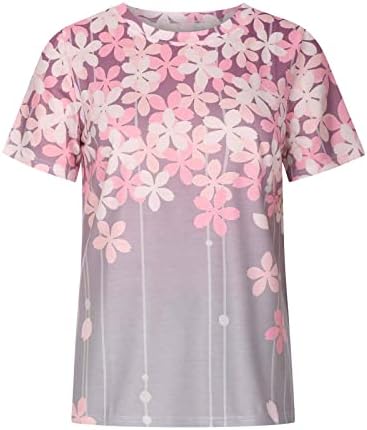Блуза со кратки ракави за жени екипаж градиент глуварче цреша орхидеја цветна графичка салон блузи маици девојки девојки