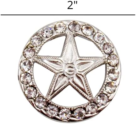 Мала тркалезна rhinestone Star Concho Поставена за мажи или жени, Западен Кончос антички инспириран додаток за сребрен тон за кожа, капи, ремени и чизми, пакет од 2