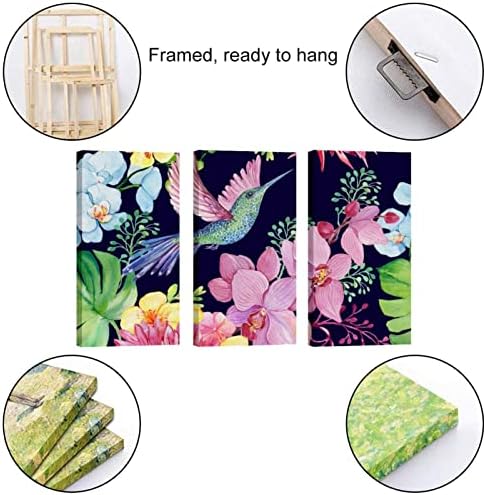 Wallидна уметност за дневна соба, колибри и орхидеи цветни шема врамени декоративно масло за сликање поставени декоративни