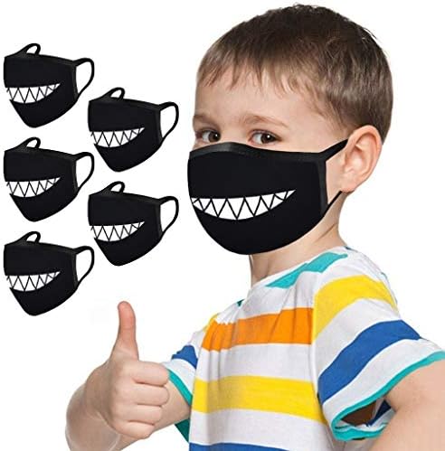 5 парчиња деца за деца Смешно изразување печати за печатење на лице за еднократно лице Ц-над-удобно миење памучно црно лице