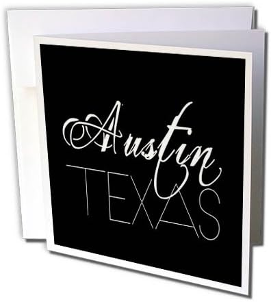 3drose Американски Градови-Остин Тексас Бел Текст На Црна Позадина-Честитка, 6 на 6-инчен