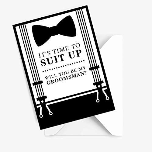 Смокинг Младоженците Предлог Картички со Плик. Комплет од 10 Рамни Картички што не Се Преклопуваат. 2 Најдобар Човек предлог &засилувач; 8