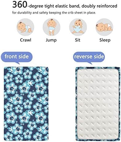 Морнарска тематска опремена мини чаршафи за креветчиња, преносни мини креветчиња со меки и кревети за кревети за креветчиња за девојчиња или момче, 24 „x38“, темно с?