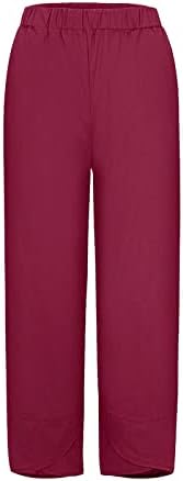 Pantsенски памучни постелнина панталони летни еластични панталони со широки нозе со високи половини