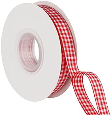Oyојкросо 5/8 инчи широко виолетова и бела лента со лента со карирана лента, одлично за подароци за завиткување на домашен декор,
