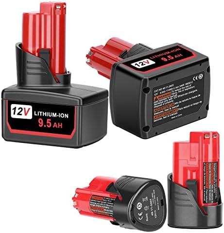 Kunlun 2 Pack 3000mAh M12 батерија и 2 пакувања 9500mAh M12 Заменска батерија за батерија на Milwaukee M12