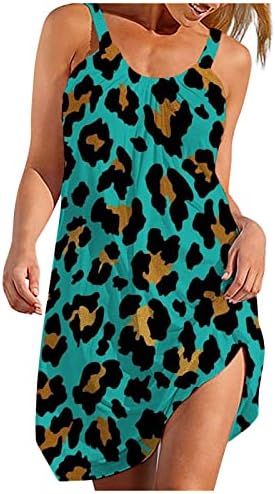 Женски леопард печати без ракави со ракави на вратот на вратот на вратот, занишана облека, облечена облека за плажа плус резервоари со резервоари