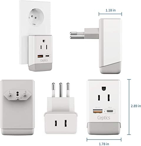 Ceptics Switzerland Plug Adapter, Travel со QC 3.0 & PD, Безбедно двојно USB и USB -C - 2 Сокус на САД Компактен и моќен - Брзо полнење 3,0 и испорака на електрична енергија - Тип J AP -11a - Брзо полнење
