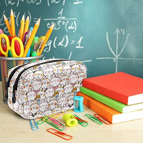 Кожна торба со моливи од Mnsruu со 2 прегради за патенти, симпатична зајак за зајак девојки молив со молив, молив, торбичка за водоотпорни