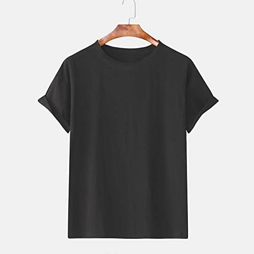 Менс редовно вклопување маица со кратки ракави, обична кул тркалезна врата цврста боја врвна мода лабава удобна блуза