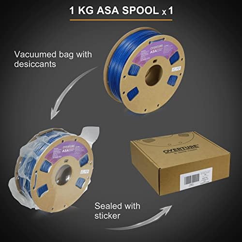 Увертира ASA FILAMENT 1,75 mm Premium Anti-UV 3D печатач за печатач, 1 кг, димензионална точност +/- 0,03 мм, вклопувајте во повеќето печатачи