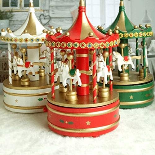 Lkyboa Дрвена ротирачка музичка кутија Карусел музичка кутија Божиќни украси Музичка кутија