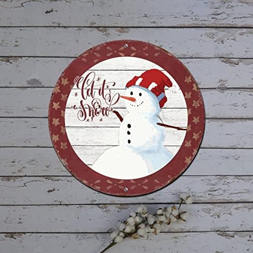 Божиќни знаци на венец Нека го остави снежен снежен човек starвезда дрво жито, тркалезна метална калај знак врата Божиќен декор
