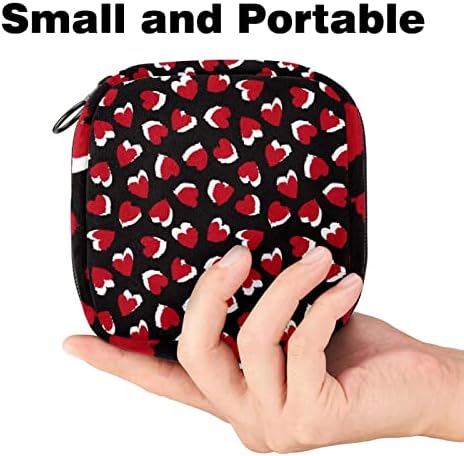 Санитарна торба за складирање на салфетка, менструална торба со торбички за гаќички за тампон за женски производ со патент за тинејџери жени, црвено бело срце