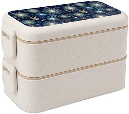 Зимска темно сина шема двојна стабилна кутија за ручек бенто модерен бенто контејнер со сет за прибор