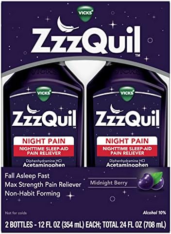 Zzzquil ноќно олеснување на болката помош за спиење течност, 2 шишиња од 12 fl oz, вкупно 24 fl oz, максимален олеснувач за болка