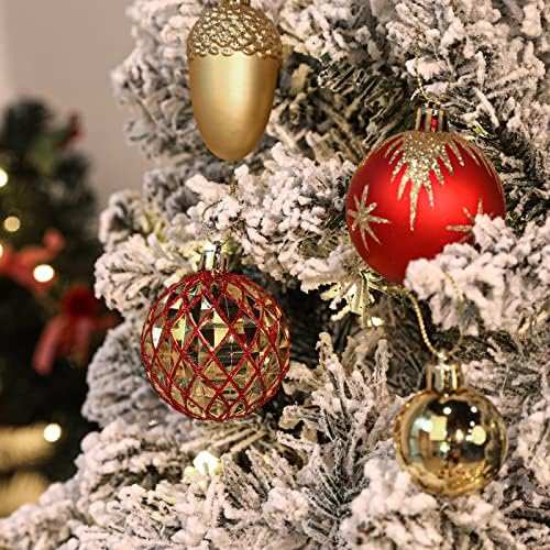 Shareconn 106pcs Божиќни топки украси сет, распрскувани пластични декоративни чамци за Божиќно дрво декор за одмор свадбена забава декорација со куки вклучени, црвено и з?