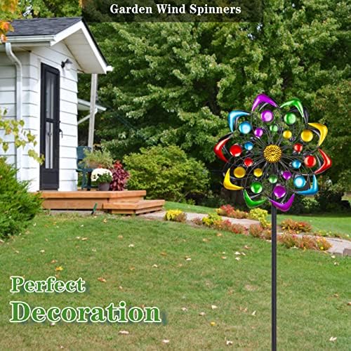 Вивета кинетички ветер Спинер, 59 инчи на отворено метални ветерници за дворна градина, двојна ветерна скулптура со стабилен удел, мулти-боја