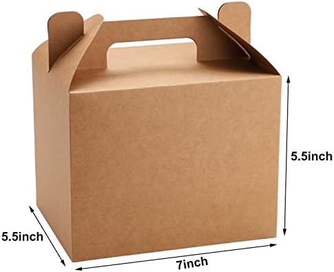 12 пакувања кафеави кутии за третирање, кутии за забави за хартија Крафт Гејбл кутии за подароци за роденденска забава, свадба, туш за бебиња, со ознака 7 x 5,5 x 5,5 инчи