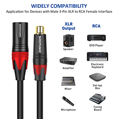 Дремаке XLR ДО RCA Продолжен Кабел 3 Стапки, Женски RCA ДО XLR 3-Пински Машки Неурамнотежен Аудио Кабел, RCA ДО XLR Интерконекција