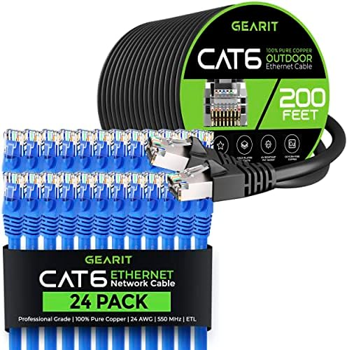 Gearit 24pack 2ft CAT6 Ethernet кабел и 200ft CAT6 кабел