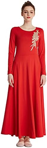 Hihcbf жени со долг ракав литургиски пофалби фустан за танцување возрасни апликации лирска сала за танцување облека за богослужба облека облечена облека облечена об?