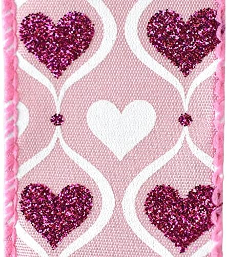 Homeford Valentines Hourglass Glitter Hearts Wired Ribbon, 1-1/2-инчен, 10-двор