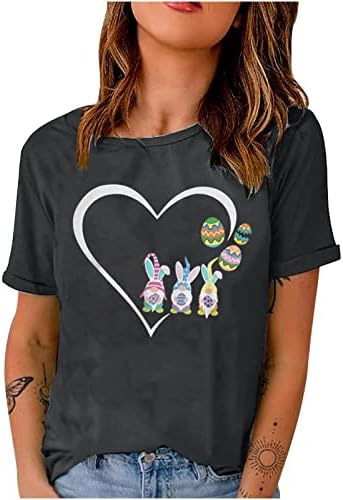 Велигденски/Денот на мајката кошули за жени слатки зајаче јајца графички маички срцеви печати кратки ракави обични маици лабава врв