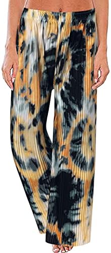 Пантама за пижами за жени мека вратоврска боја случајна лента со ребрести еластични половини широки нозе, плус големина палацо салон ПЈ панталони